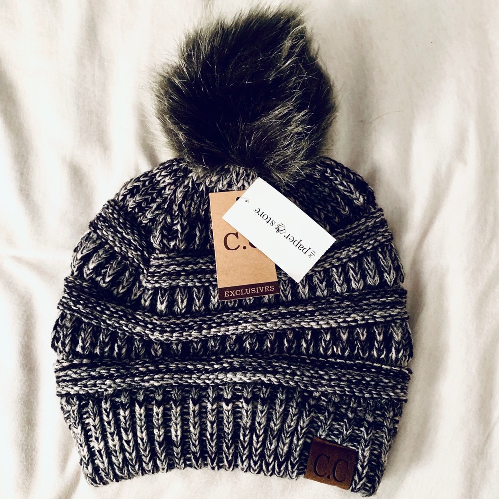 C.C. Grey & Black Pom Beanie